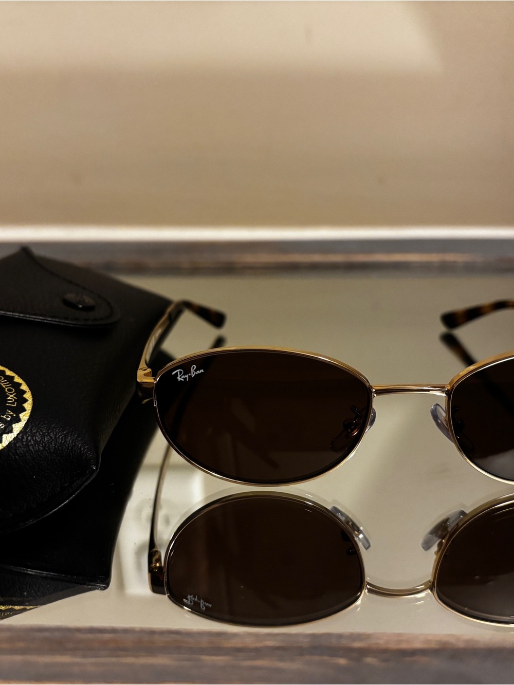 Ray-Ban Gold Frame Sunglasses with Brown Lenses